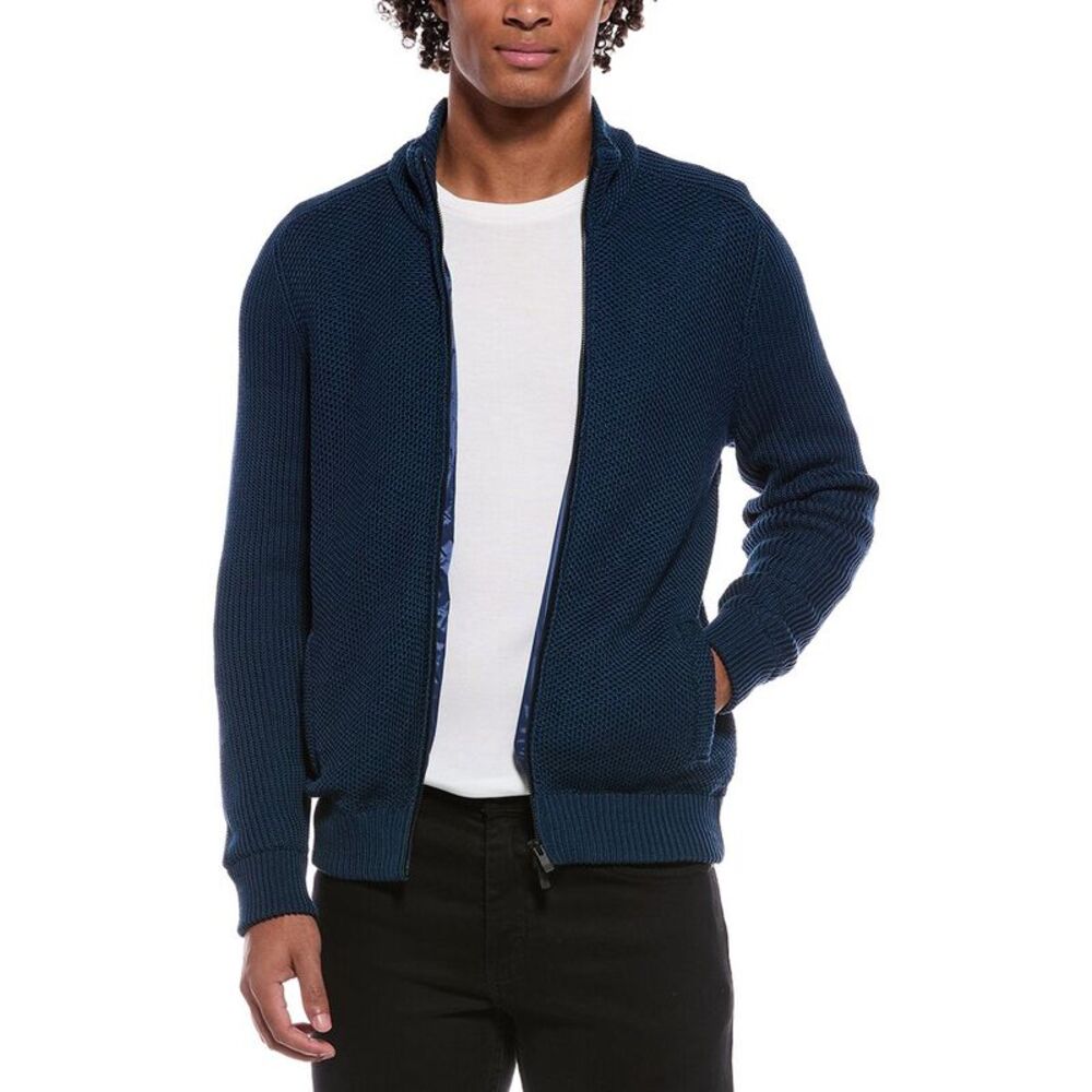 Slowear Mens Incotex Knit Bomber Jacket, Blue